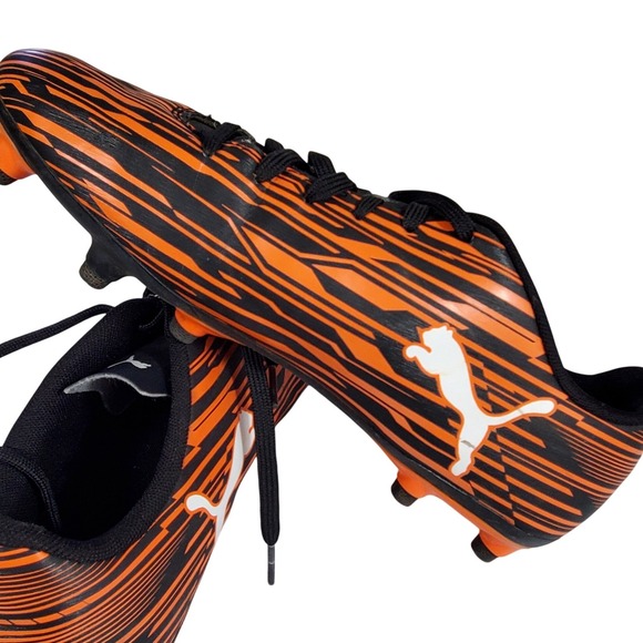 Puma Soccer Cleats Orange Black Graphic Athletic Shoes Firm Ground Mens 10.5